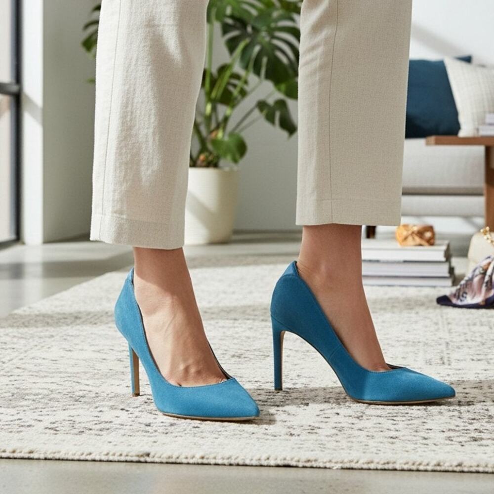 Sam Edelman Hazel Blue Suede Pointed-Toe Pump Size 7  Chic Classic Heels